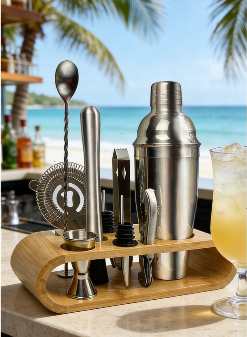 Yoawllty 10-piece bartending tool set, Martini cocktail shaker set with a stylish bamboo stand, suitable for homes and bars. - Image 1